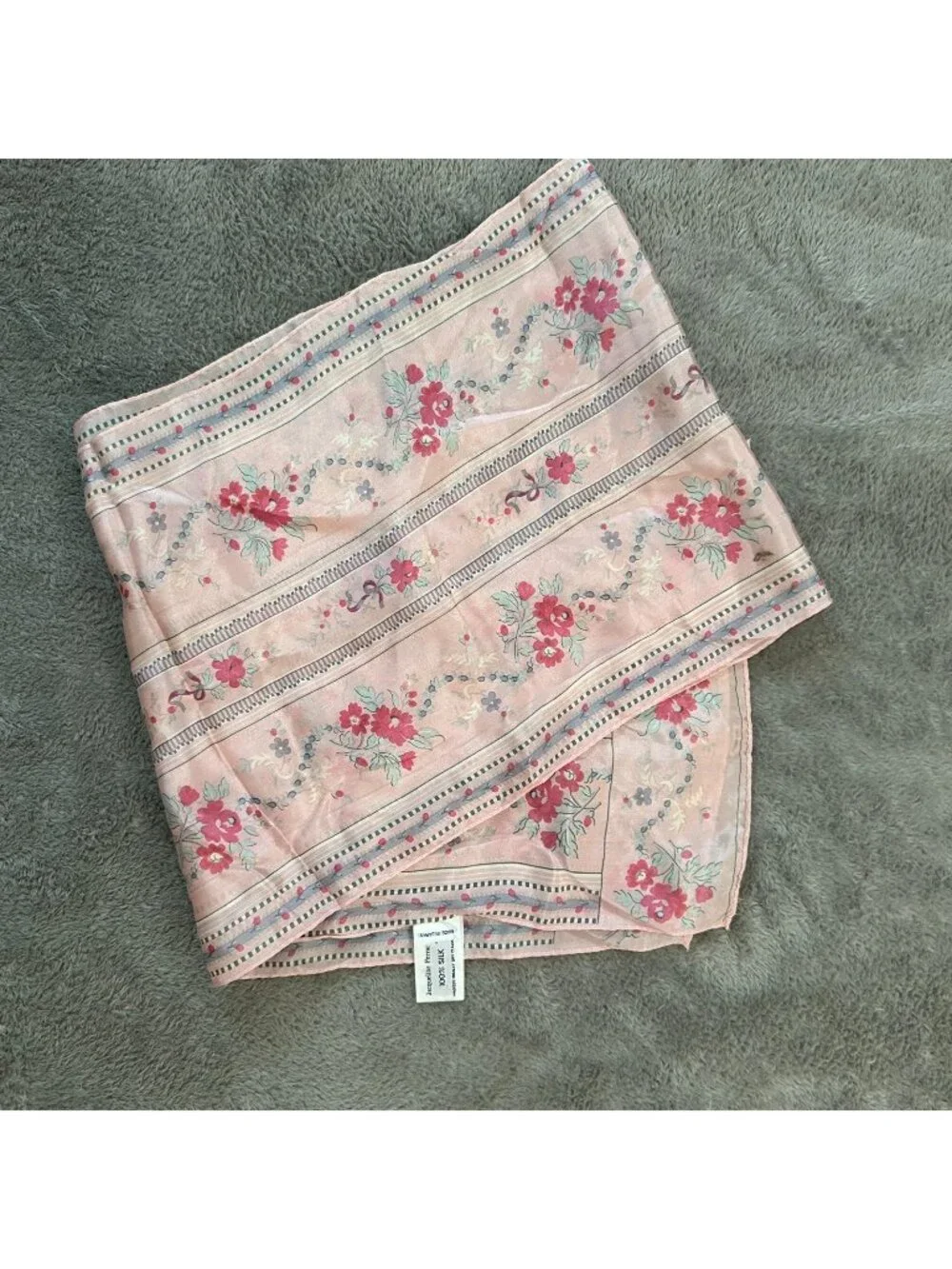 Vintage Jacqueline Ferrar 100% Silk Pink Floral Scarf